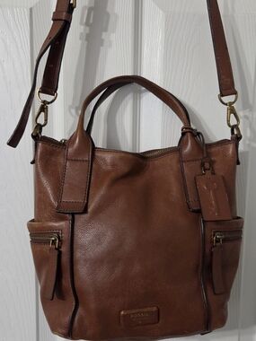 Fossil Emerson Brown Leather Medium Satchel/Purse.
